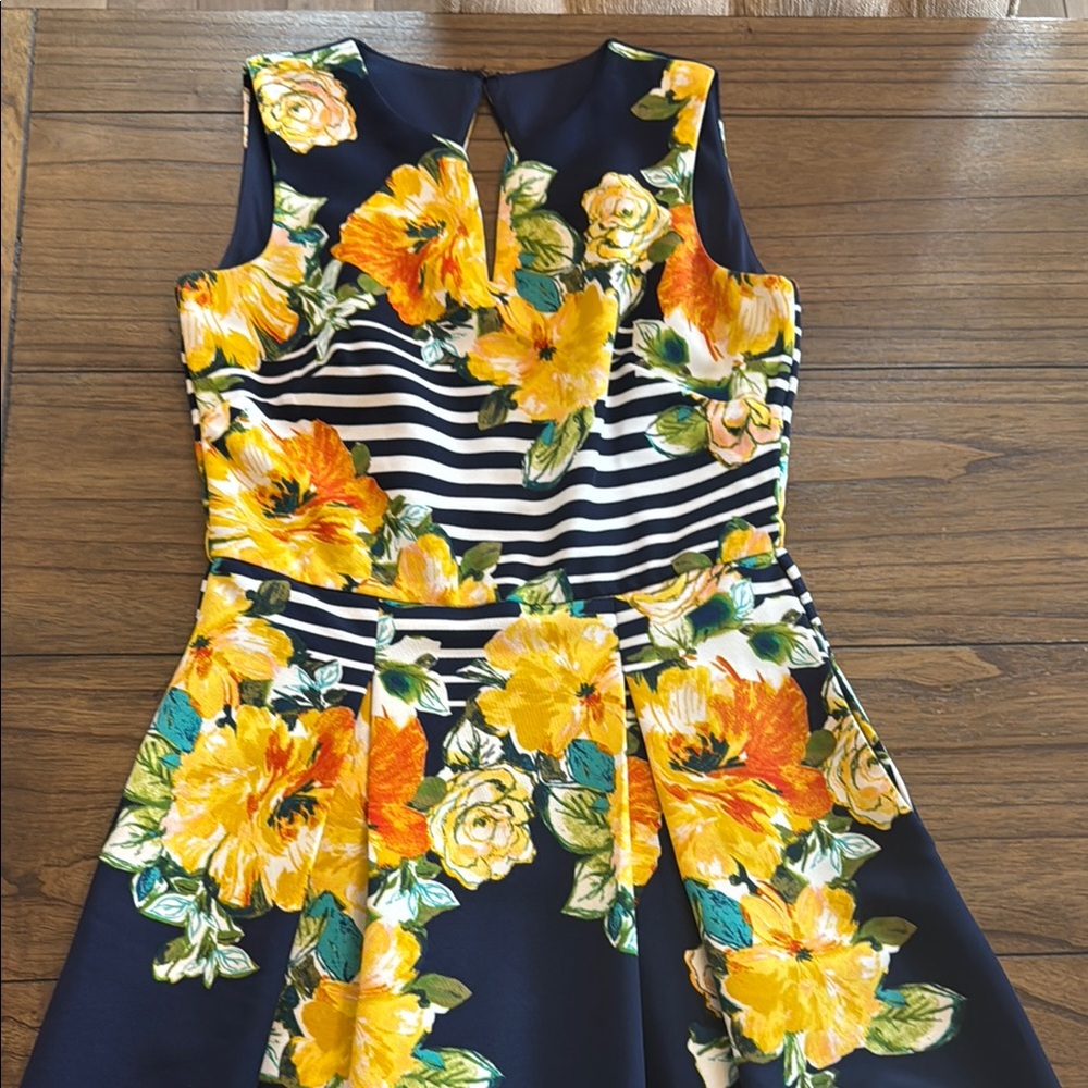 Floral Sleeveless Dress with Stripes